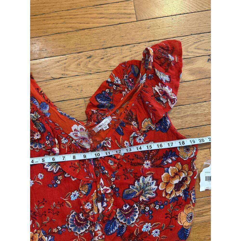 NEW Womens Size L Altar'd State Red Floral Crop Top Button Tie Front Sleeveless - Picture 3 of 5
